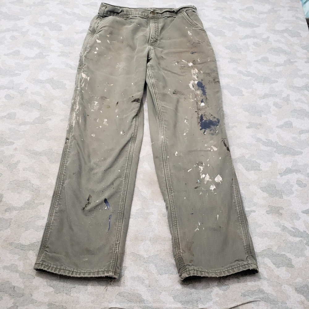Vintage Carhartt Carpenter Pants Mens 34x32 Green B11 Fleece Lined Workwear